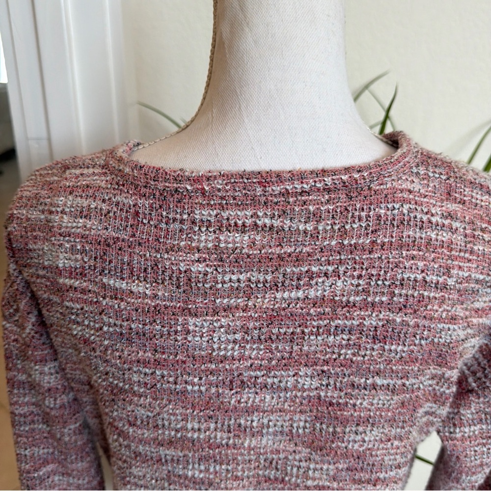 lou grey for Loft pink & White Tweed LS Shirt XS Cross Front V Neck - Picture 6 of 11